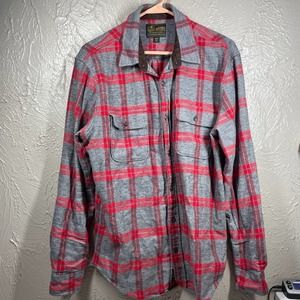 Lucky Brand Gray Red Long Sleeve‎ Plaid Western Saturday Stretch Shirt Mens Sz M